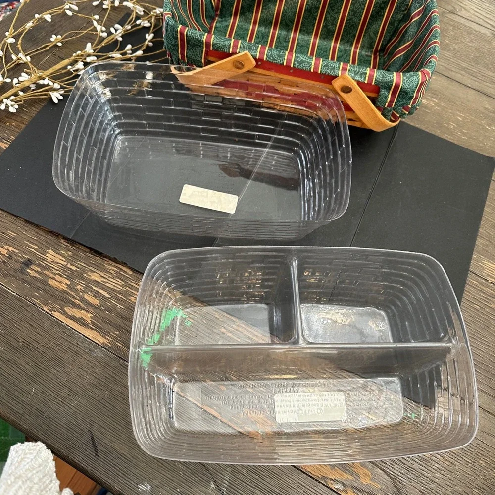 Vintage Longaberger 1996 Holiday‎ Cheer Basket With Handles and 2 Plastic Liners